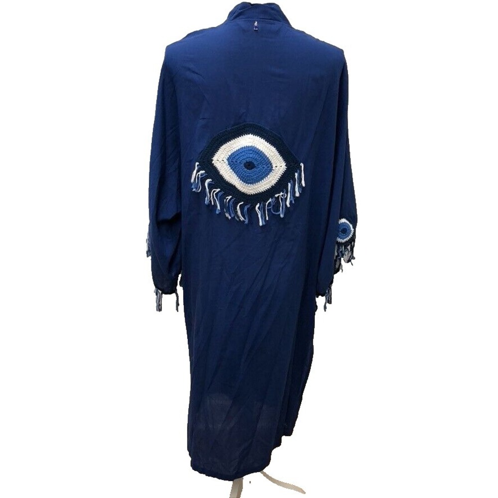 Nonat‎ Mar Evil Eye Kaftan Womens XS Small Blue Beach Resortwear Lounge
